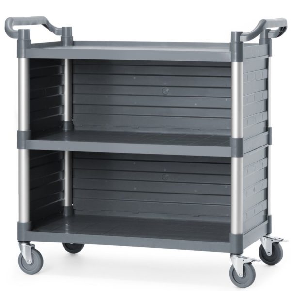 Viesmīļu apkalpošanas ratiņi ar sānu paneļiem līdz 150 kg, 3 plaukti, 842x486 mm