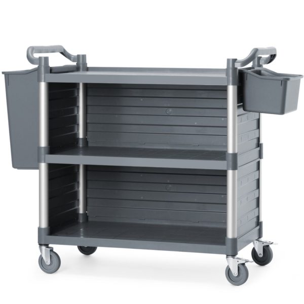 Viesmīļu apkalpošanas ratiņi ar sānu paneļiem līdz 150 kg, 3 plaukti, 842x486 mm