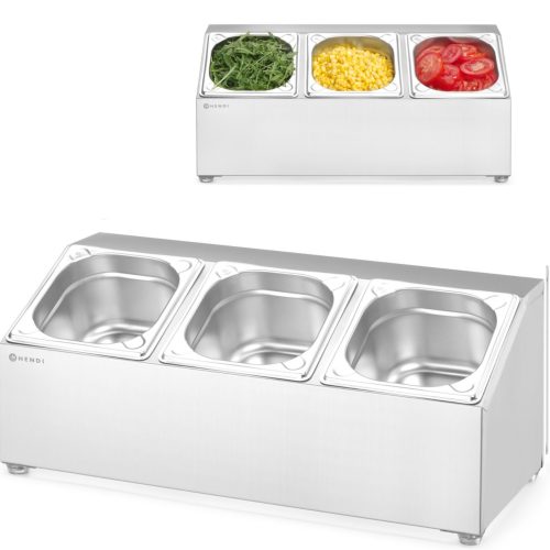 820032-1-hendi-stojak-ekspozytor-na-pojemniki-gn-hurtownia-dropshipping.jpg Tērauda displeja statīvs ēdināšanas konteineriem 3x GN 1/6