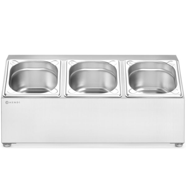 820032-2-hendi-stojak-ekspozytor-na-pojemniki-gn-hurtownia-dropshipping.jpg Tērauda displeja statīvs ēdināšanas konteineriem 3x GN 1/6