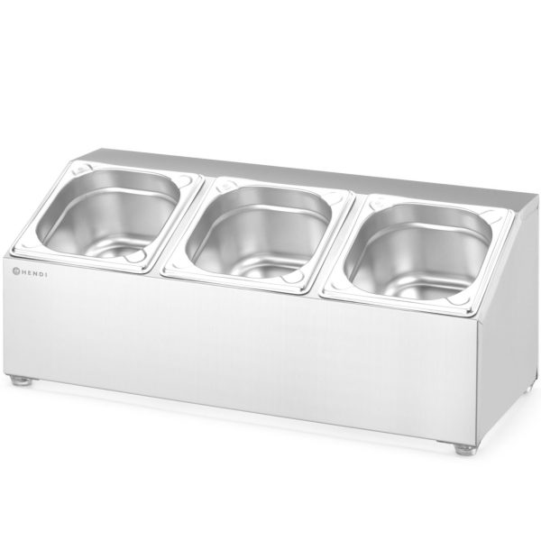 820032-5-hendi-stojak-ekspozytor-na-pojemniki-gn-hurtownia-dropshipping.jpg Tērauda displeja statīvs ēdināšanas konteineriem 3x GN 1/6