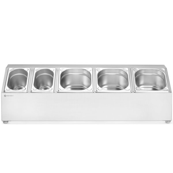 Tērauda displeja statīvs ēdināšanas konteineriem 3x GN 1/6 2x GN 1/9