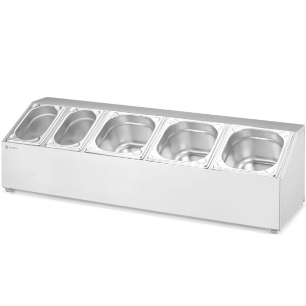 Tērauda displeja statīvs ēdināšanas konteineriem 3x GN 1/6 2x GN 1/9