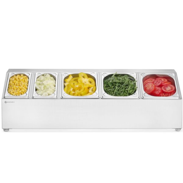 Tērauda displeja statīvs ēdināšanas konteineriem 3x GN 1/6 2x GN 1/9