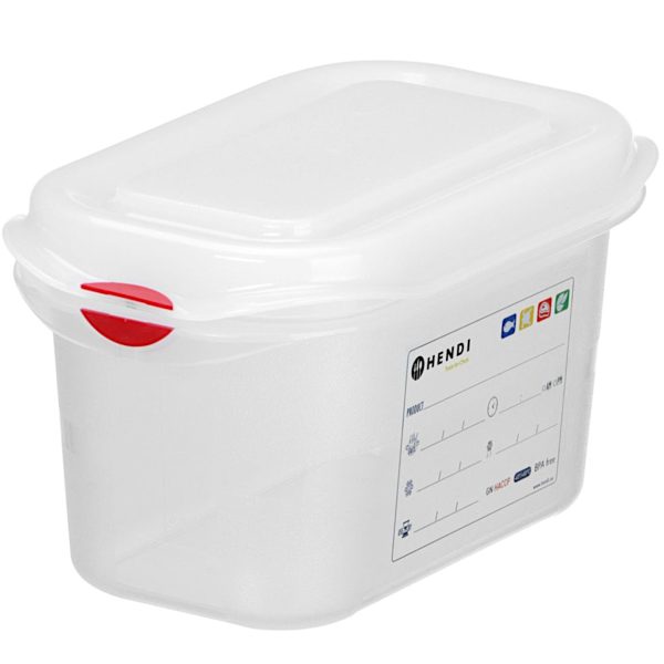 873120-1-hendi-pojemnik-gn-1-9-z-etykieta-pokrywka-hurtownia-dropshipping.jpg Pārtikas trauks GN 1/9 ar vāku ar etiķeti 0,6 l 176x108x65 mm
