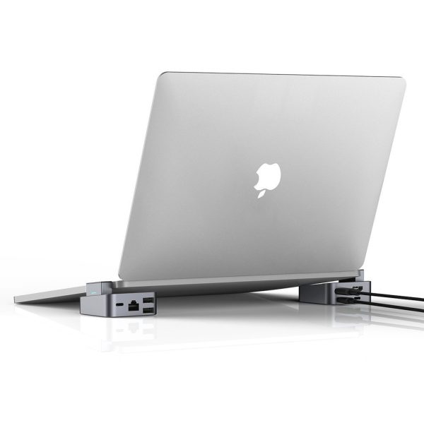 Daudzfunkcionāls centrmezgla statīvs MacBook Pro USB-C USB 3.0 RJ45 HDMI Thunderbolt pelēks