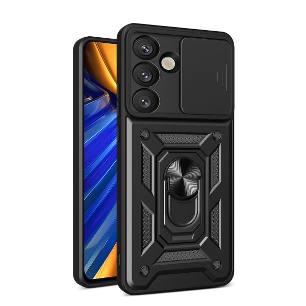 1029072-1-pancerne-etui-z-podstawka-oslona-aparatu-na-motoro-hurtel-hurtownia-dropshipping-1.jpg Bruņots maciņš ar statīvu un kameras pārsegu Motorola Moto G05 4G / E15 4G Hybrid Armor Camshield - melns