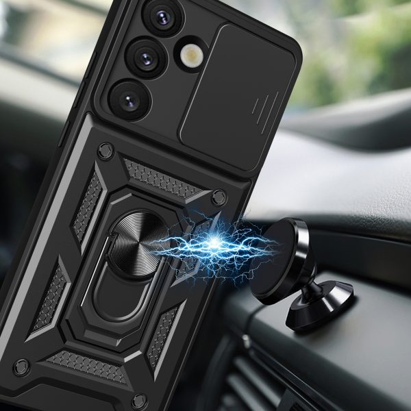1029072-3-pancerne-etui-z-podstawka-oslona-aparatu-na-motoro-hurtel-hurtownia-dropshipping-1.jpg Bruņots maciņš ar statīvu un kameras pārsegu Motorola Moto G05 4G / E15 4G Hybrid Armor Camshield - melns
