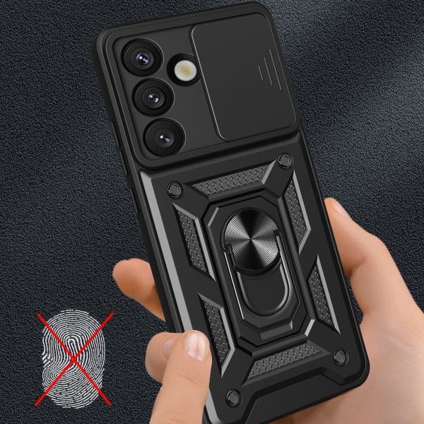 1029072-4-pancerne-etui-z-podstawka-oslona-aparatu-na-motoro-hurtel-hurtownia-dropshipping-1.jpg Bruņots maciņš ar statīvu un kameras pārsegu Motorola Moto G05 4G / E15 4G Hybrid Armor Camshield - melns