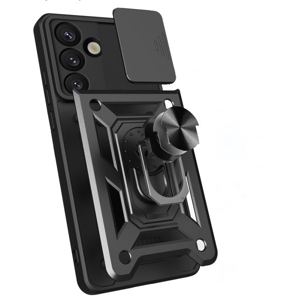 1029072-8-pancerne-etui-z-podstawka-oslona-aparatu-na-motoro-hurtel-hurtownia-dropshipping-1.jpg Bruņots maciņš ar statīvu un kameras pārsegu Motorola Moto G05 4G / E15 4G Hybrid Armor Camshield - melns