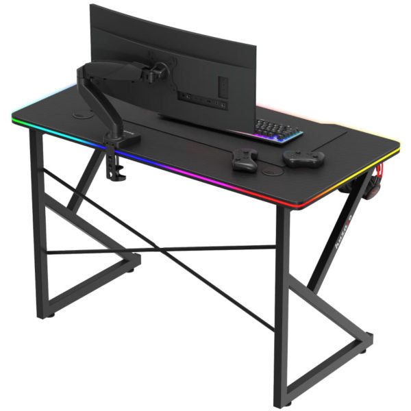 Spēļu galds spēlētājiem LED RGB HERO 1.7 120x60cm - melns