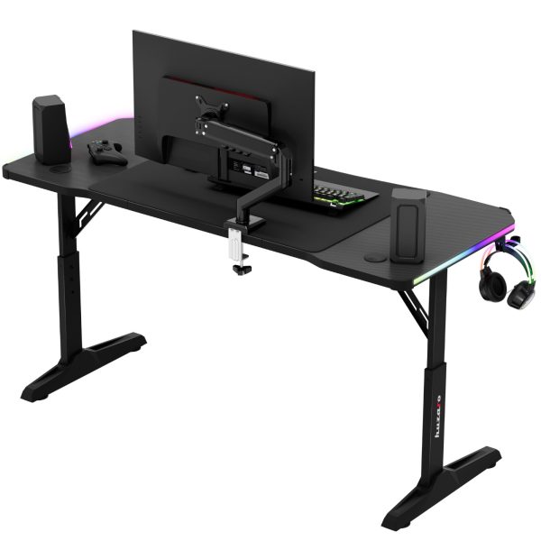 Spēļu galds spēlētājiem LED RGB HERO 3.6 ar regulējamu augstumu 140x60cm - melns