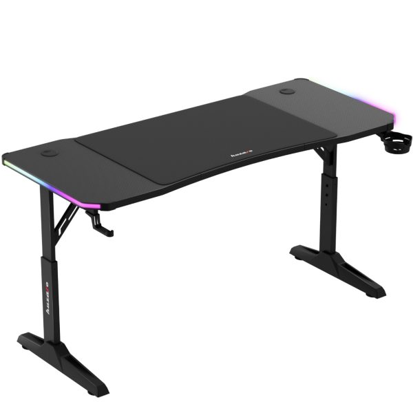 Spēļu galds spēlētājiem LED RGB HERO 3.6 ar regulējamu augstumu 140x60cm - melns