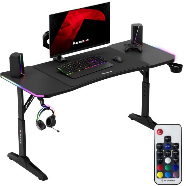 Spēļu galds spēlētājiem LED RGB HERO 3.6 ar regulējamu augstumu 140x60cm - melns