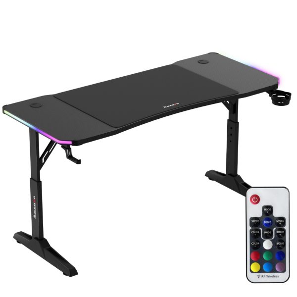 Spēļu galds spēlētājiem LED RGB HERO 3.6 ar regulējamu augstumu 140x60cm - melns
