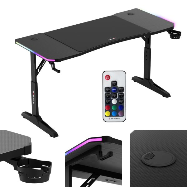 Spēļu galds spēlētājiem LED RGB HERO 3.6 ar regulējamu augstumu 140x60cm - melns