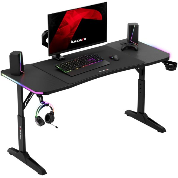 Spēļu galds spēlētājiem LED RGB HERO 3.6 ar regulējamu augstumu 140x60cm - melns