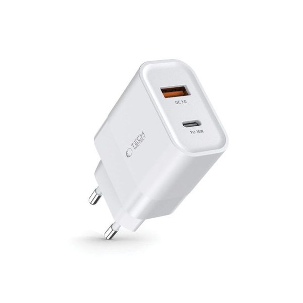 C30W USB-C USB-A 30W sienas lādētājs - balts