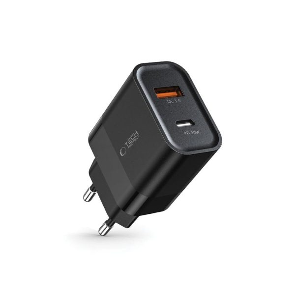 C30W USB-C USB-A 30W sienas lādētājs - melns