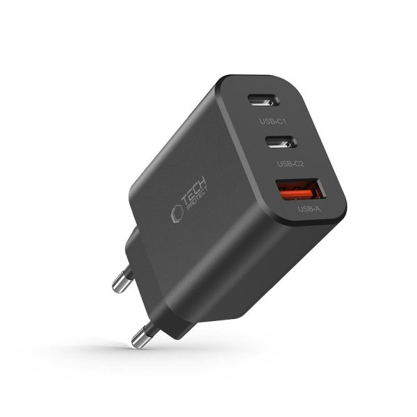 NC30W 2x USB-C USB-A 30W sienas lādētājs - melns