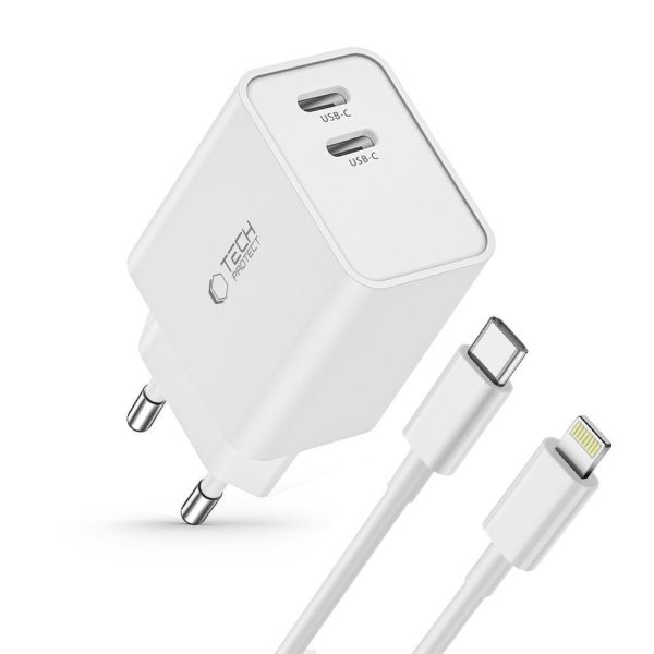 C35W 2x USB-C sienas lādētājs ar USB-C kabeli - iPhone Lightning - balts