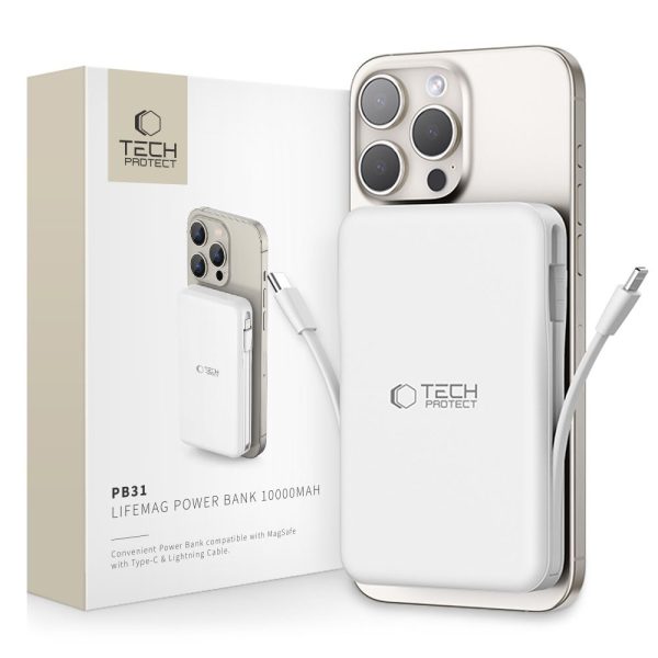 PB31 10000mAh 15W MagSafe magnētiskais Power Bank ar USB-C iPhone Lightning kabeļiem - balts