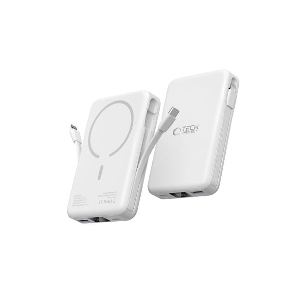 PB31 10000mAh 15W MagSafe magnētiskais Power Bank ar USB-C iPhone Lightning kabeļiem - balts