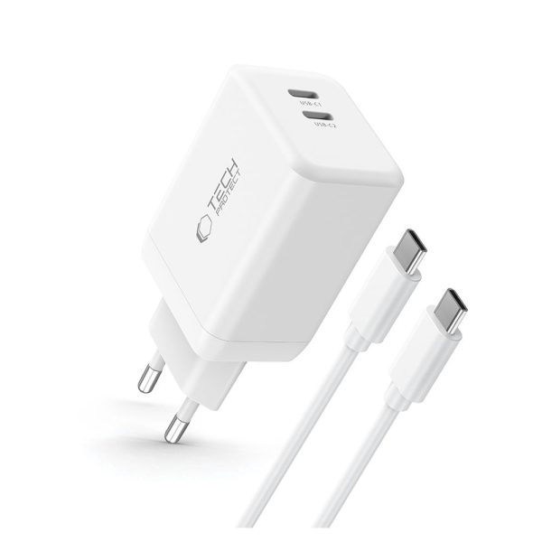 NC45W-GAN 2x USB-C 45W sienas lādētājs ar USB-C kabeli - balts