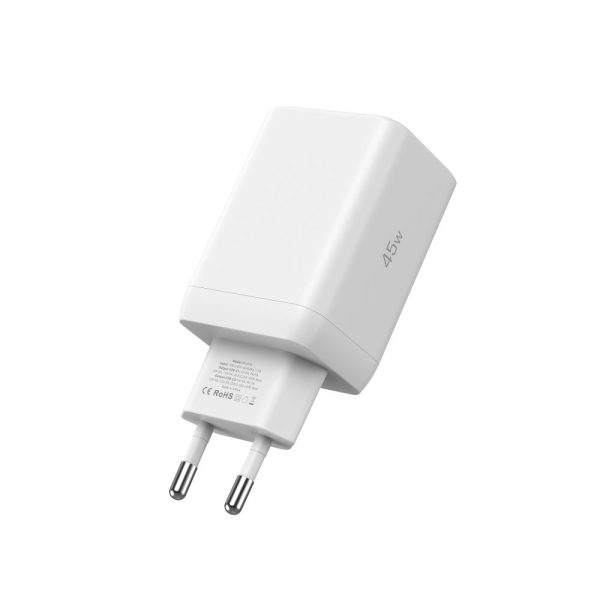 NC45W-GAN 2x USB-C 45W sienas lādētājs ar USB-C kabeli - balts