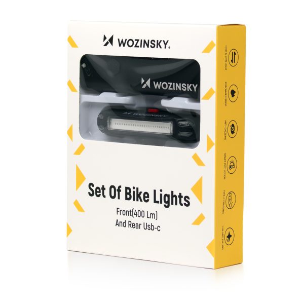 Zestaw lampek rowerowych akumulatorowych przednia tylna 400 lm - czarny
