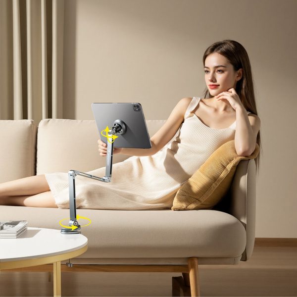 360 grādu salokāms magnētisks galda turētājs tālrunim un planšetdatoram - pelēks