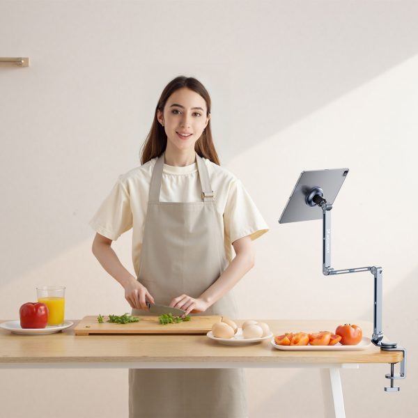 360 grādu salokāms magnētisks galda turētājs tālrunim un planšetdatoram - pelēks