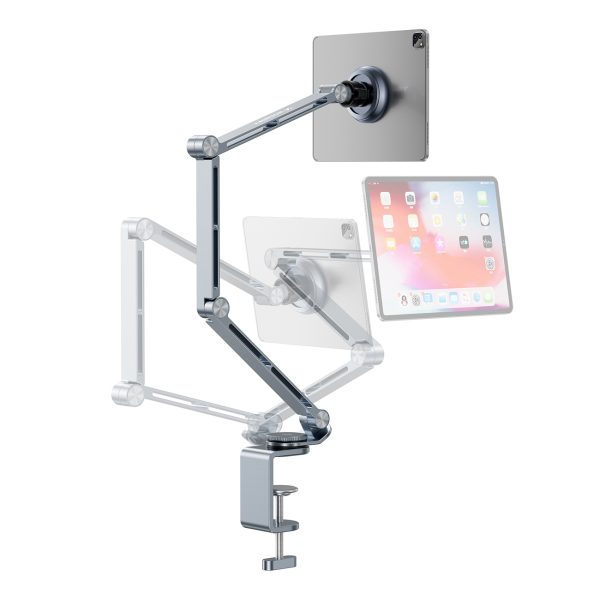 360 grādu salokāms magnētisks galda turētājs tālrunim un planšetdatoram - pelēks