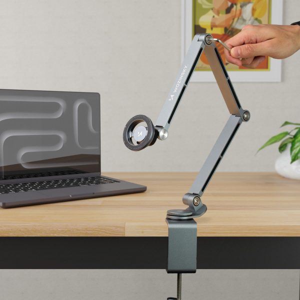 360 grādu salokāms magnētisks galda turētājs tālrunim un planšetdatoram - pelēks