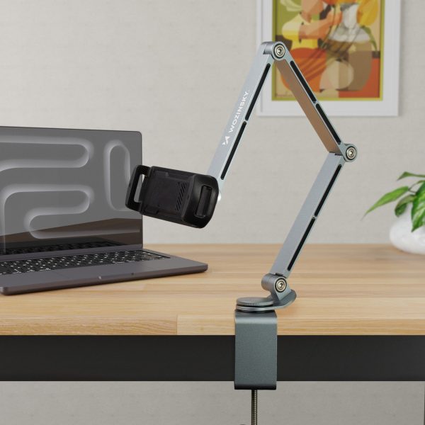 360 grādu salokāms magnētisks galda turētājs tālrunim un planšetdatoram - pelēks