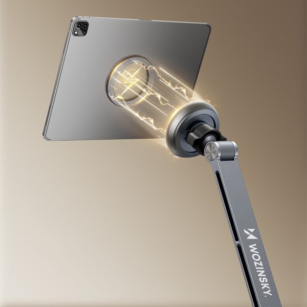 360 grādu salokāms magnētisks galda turētājs tālrunim un planšetdatoram - pelēks