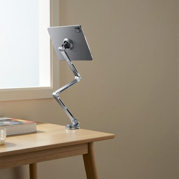 360 grādu salokāms magnētisks galda turētājs tālrunim un planšetdatoram - pelēks