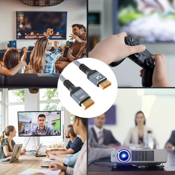 DisplayPort kabelis ar VESA sertifikātu 80 Gb/s 16K HDR HDCP DSC 2 m - melns