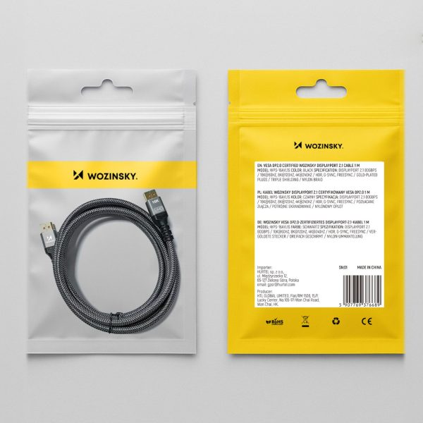 DisplayPort kabelis ar VESA sertifikātu 80 Gb/s 16K HDR HDCP DSC 3 m - melns