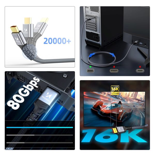 DisplayPort kabelis ar VESA sertifikātu 80 Gb/s 16K HDR HDCP DSC 3 m - melns