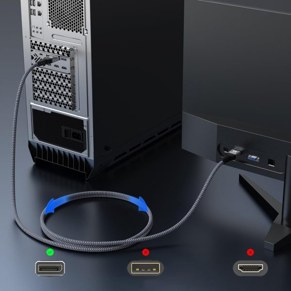 DisplayPort kabelis ar VESA sertifikātu 80 Gb/s 16K HDR HDCP DSC 3 m - melns