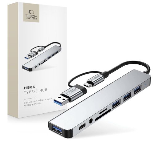 1031148-1-hub-rozdzielacz-wielofunkcyjny-8w1-usb-c-usb-a-sd-tech-protect-hurtownia-dropshipping-1.jpg Daudzfunkcionāls sadalītājs 8in1 USB-C USB-A SD/TF AV3.5 - pelēks