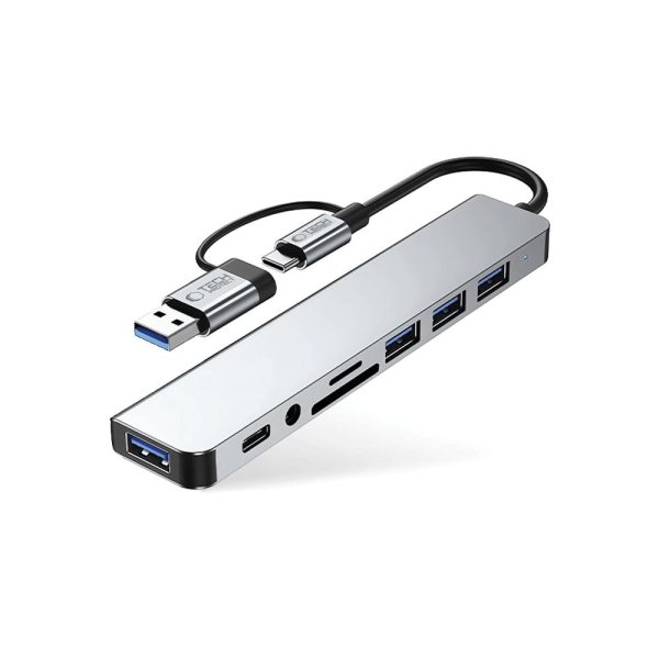 1031148-2-hub-rozdzielacz-wielofunkcyjny-8w1-usb-c-usb-a-sd-tech-protect-hurtownia-dropshipping-1.jpg Daudzfunkcionāls sadalītājs 8in1 USB-C USB-A SD/TF AV3.5 - pelēks