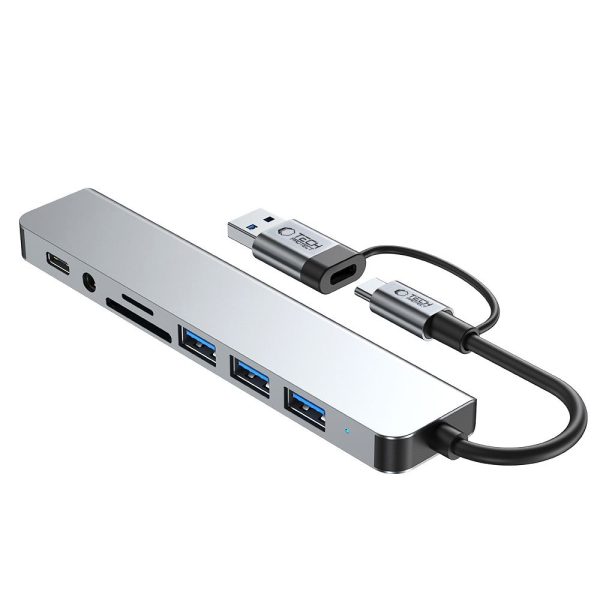 1031148-3-hub-rozdzielacz-wielofunkcyjny-8w1-usb-c-usb-a-sd-tech-protect-hurtownia-dropshipping-1.jpg Daudzfunkcionāls sadalītājs 8in1 USB-C USB-A SD/TF AV3.5 - pelēks
