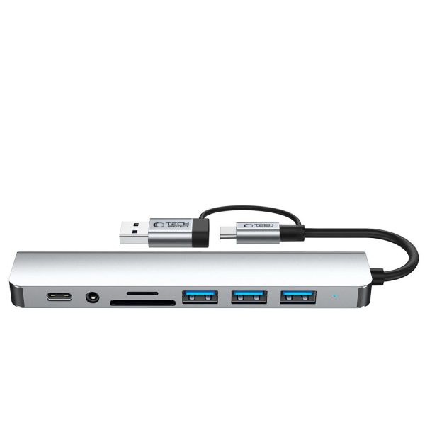 1031148-4-hub-rozdzielacz-wielofunkcyjny-8w1-usb-c-usb-a-sd-tech-protect-hurtownia-dropshipping-1.jpg Daudzfunkcionāls sadalītājs 8in1 USB-C USB-A SD/TF AV3.5 - pelēks