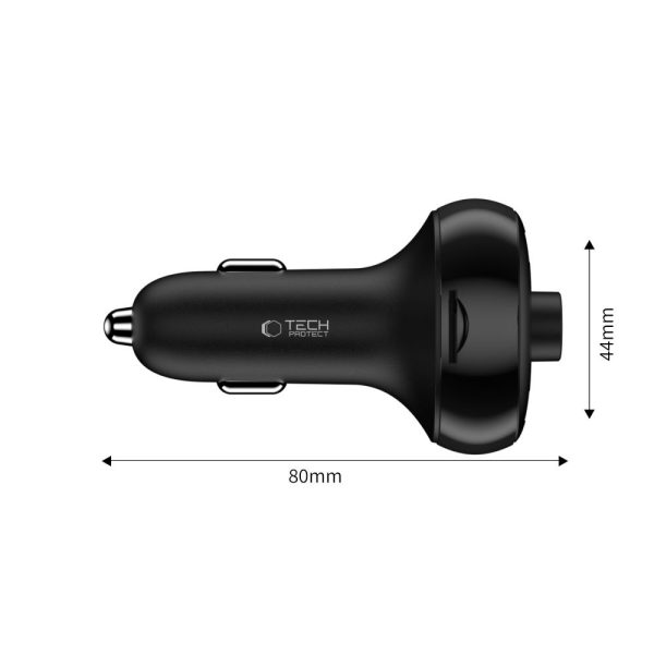 1031151-3-ladowarka-samochodowa-z-transmiterem-usb-a-usb-c72-tech-protect-hurtownia-dropshipping-1.jpg Automašīnas lādētājs ar USB-A USB-C PD raidītāju 72W - melns