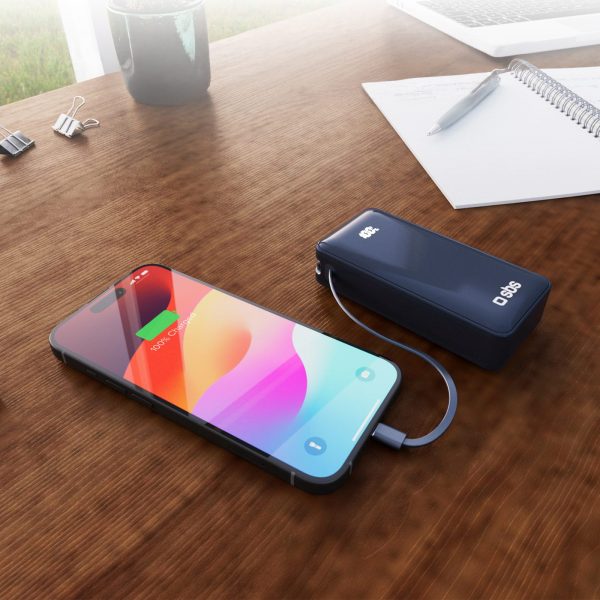 Powerbank 10000mAh USB-A USB-C ar iebūvētu displeju un 20W USB-C kabeli - tumši pelēks