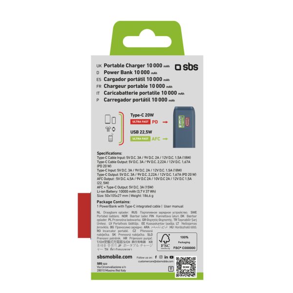 Powerbank 10000mAh USB-A USB-C ar iebūvētu displeju un 20W USB-C kabeli - tumši pelēks