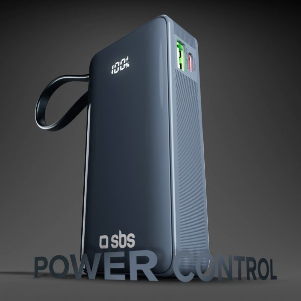 Powerbank 10000mAh USB-A USB-C ar iebūvētu displeju un 20W USB-C kabeli - tumši pelēks