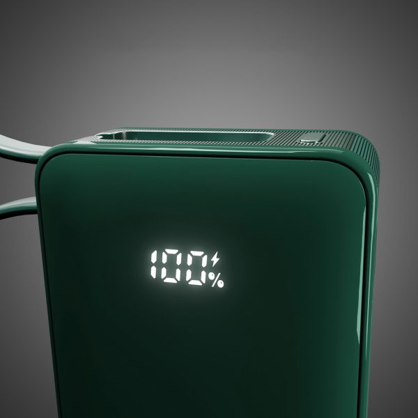 Powerbank 10000mAh USB-A USB-C ar iebūvētu displeju un 20W USB-C kabeli - zaļš